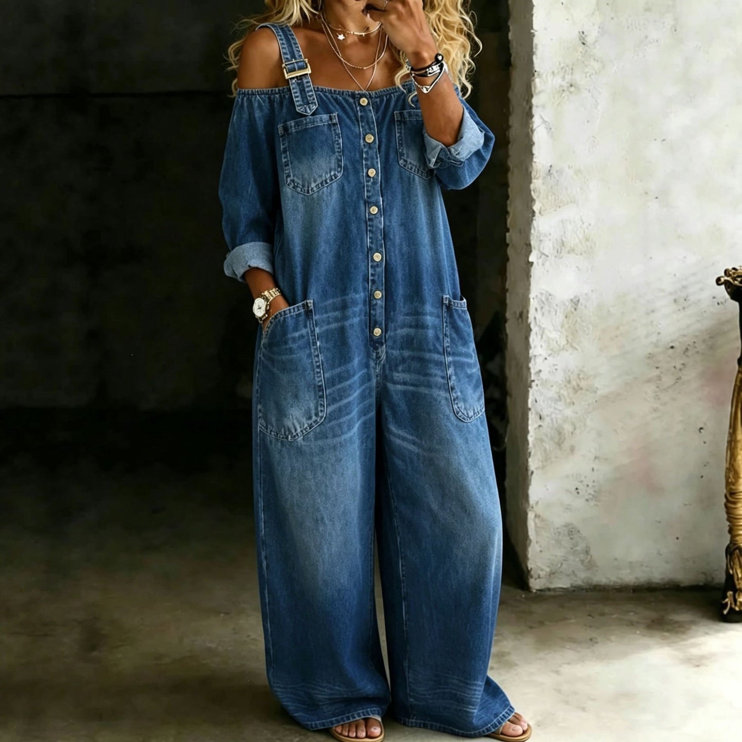 Unique Stylish Women's Fashion Single-breasted Overalls Women's Jumpsuit/clothing
