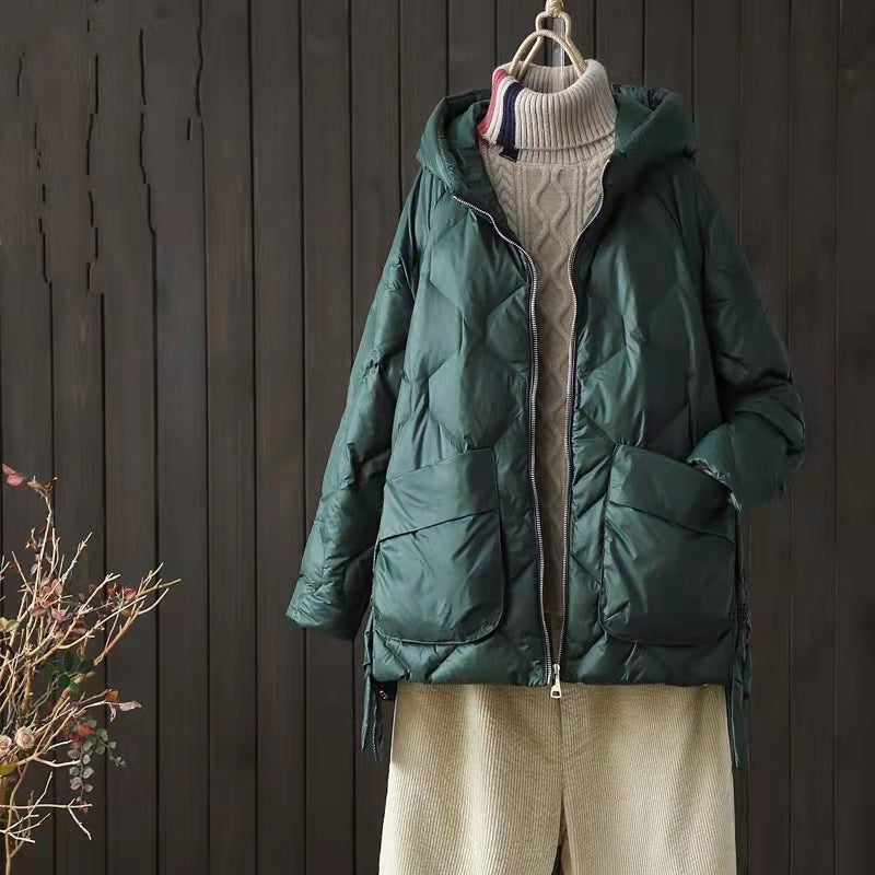 Women's Casual With Big Pockets White Duck Jackets