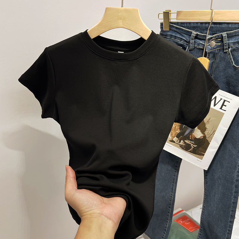 Women's Cotton White Round Neck Shoulder Short-sleeved Tops