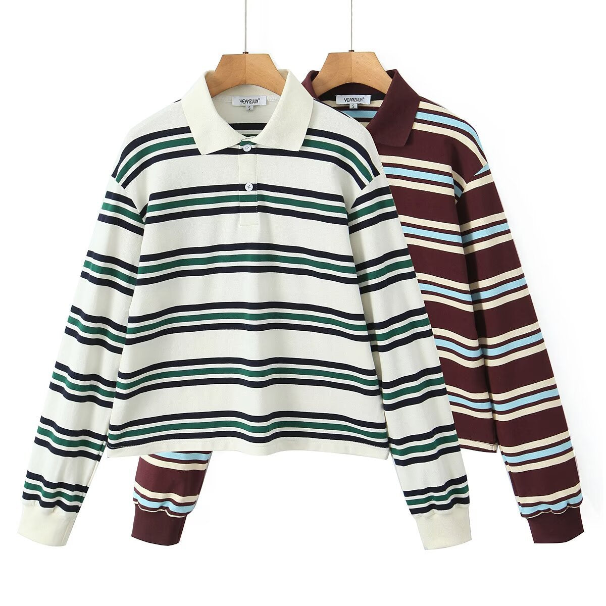 Women's Stripe Color Effect Collar Casual Long Blouses