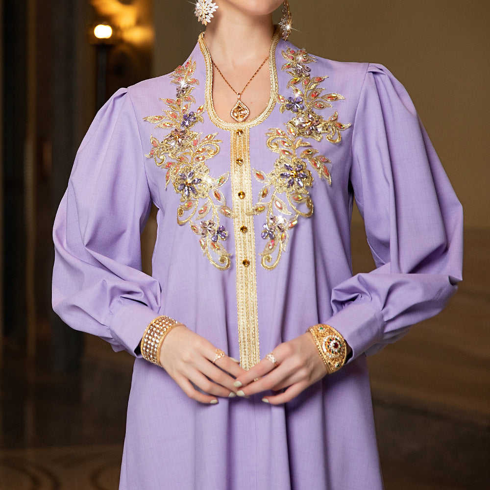 Women's Purple Lace Applique Diamond Dress Robe Dresses