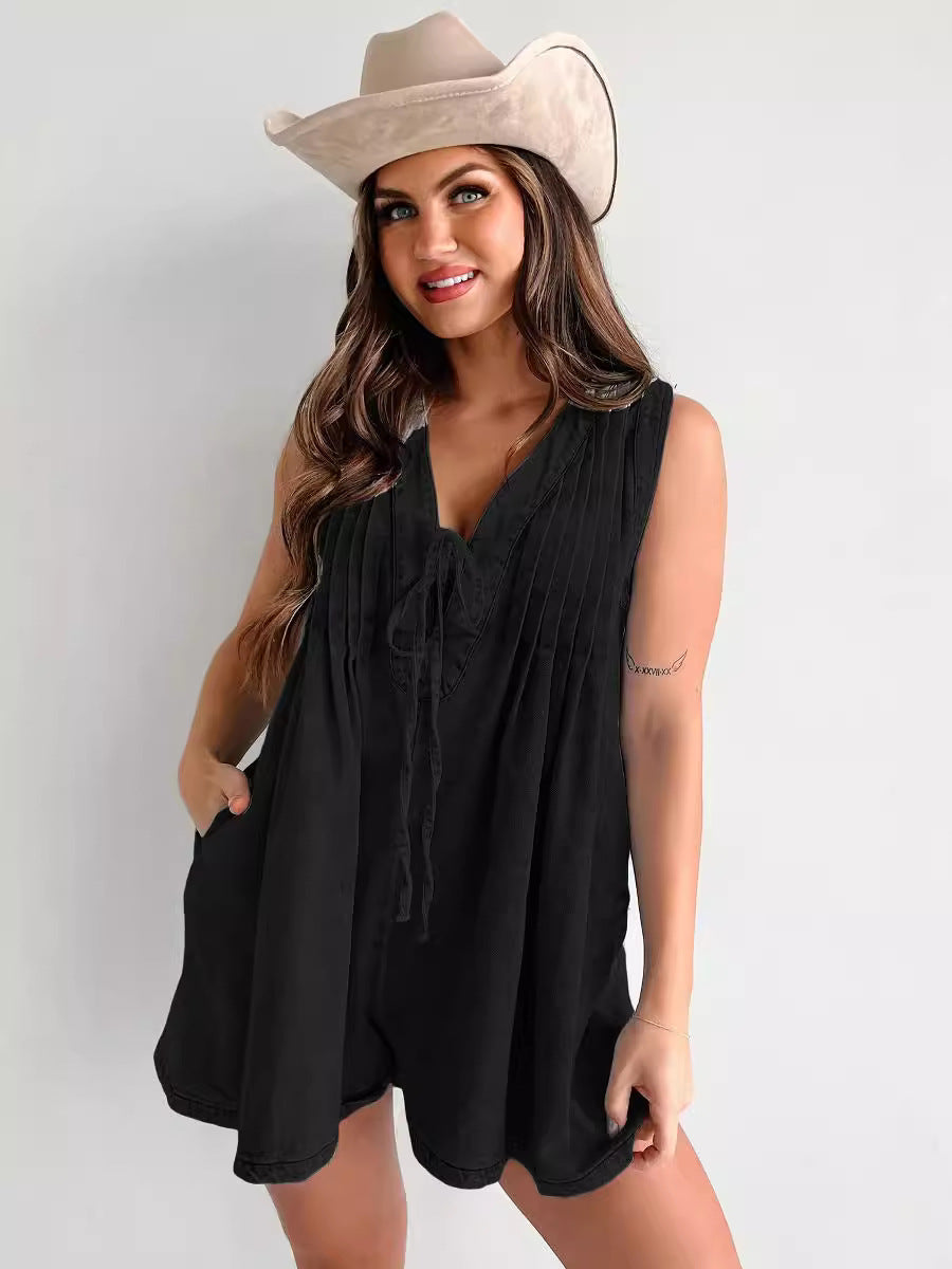 Summer Street Hipster Sleeveless Short-sleeved Denim Jumpsuits