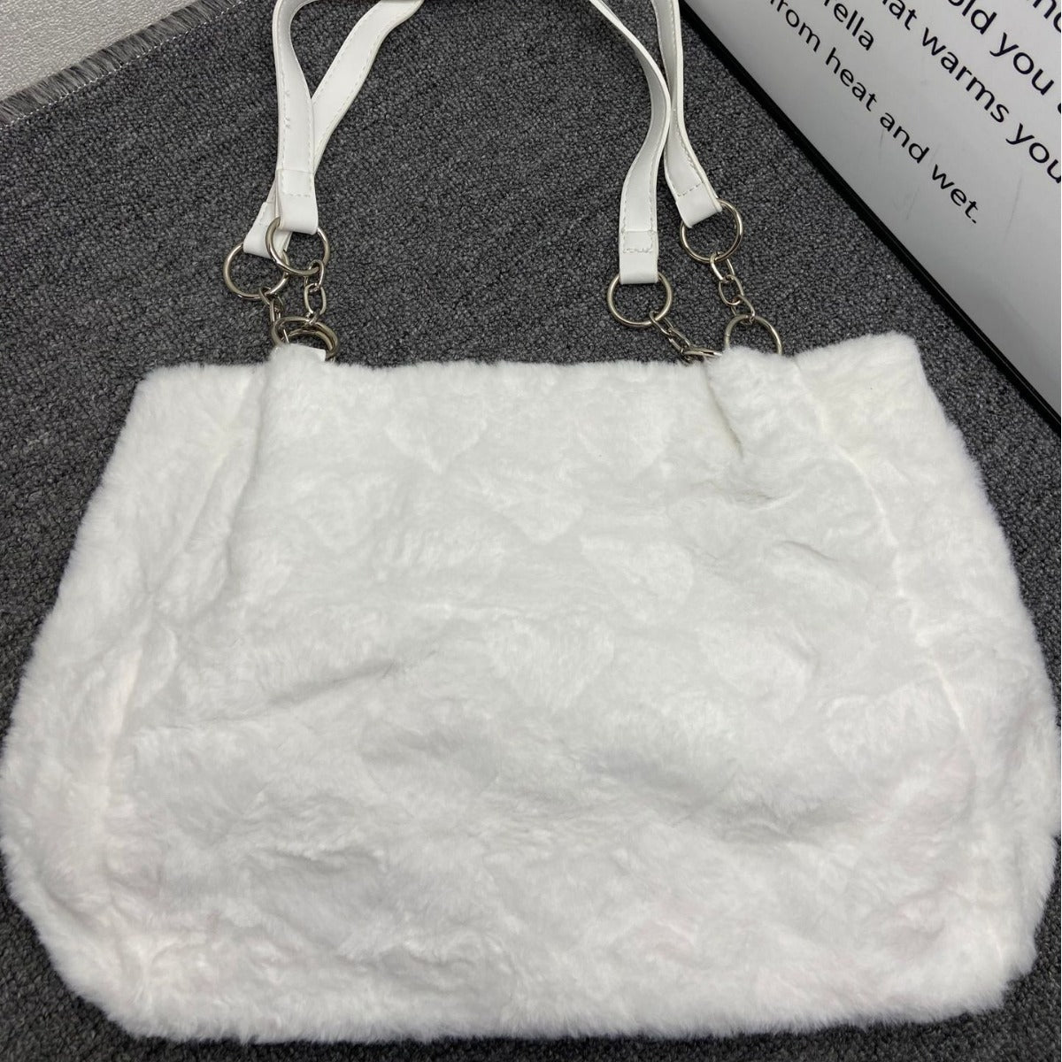 Large Capacity Plush Loving Heart Cute Furry Shoulder Bags