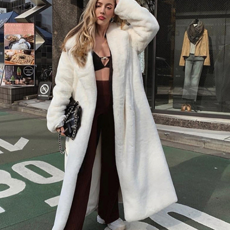 Women's Winter Faux Rabbit Fur Lengthened Knee-length Coats