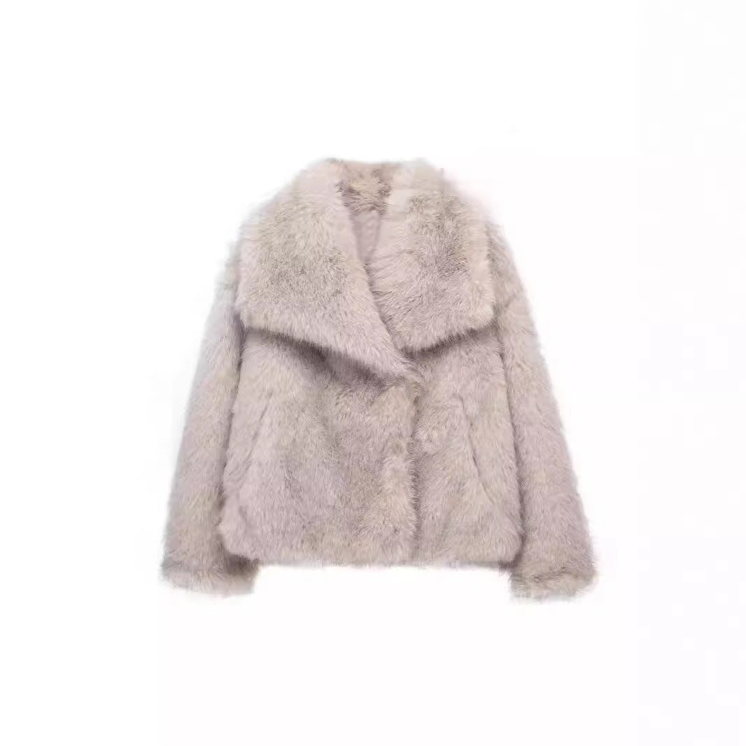 Women's Slouchy Fox Fur Black Imitation Coats