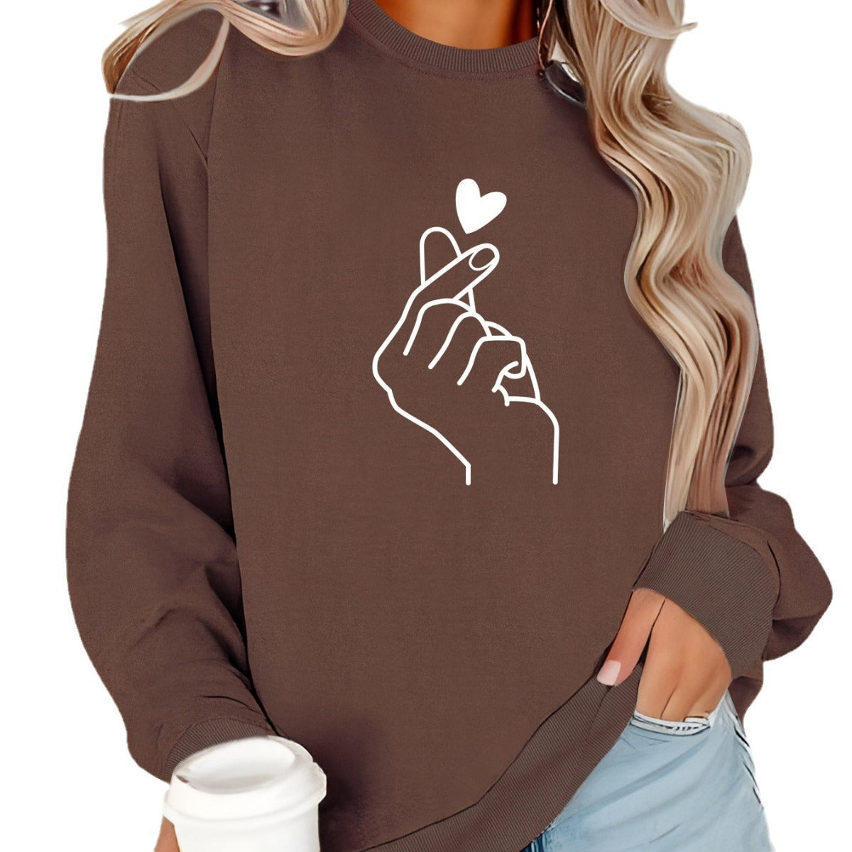 Women's Heel Wrapped Collar Brushed Hoody Round Neck Large Sweaters