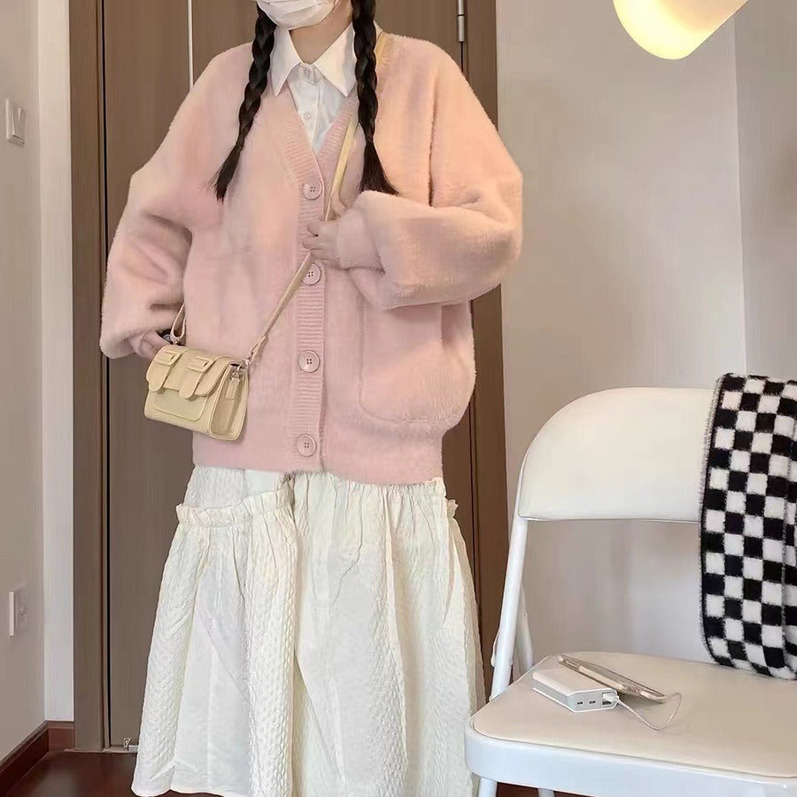 Women's Spring Furry Knitted Small Thick Warm Knitwear