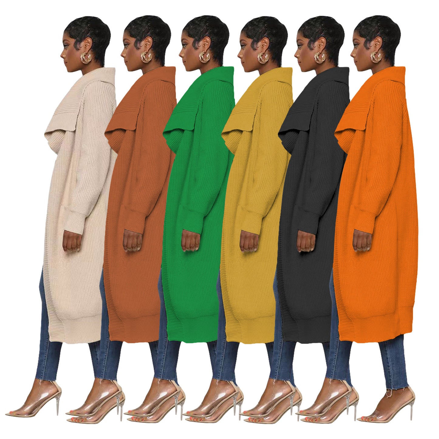 Women's Casual Solid Color Long Knitted Sweaters