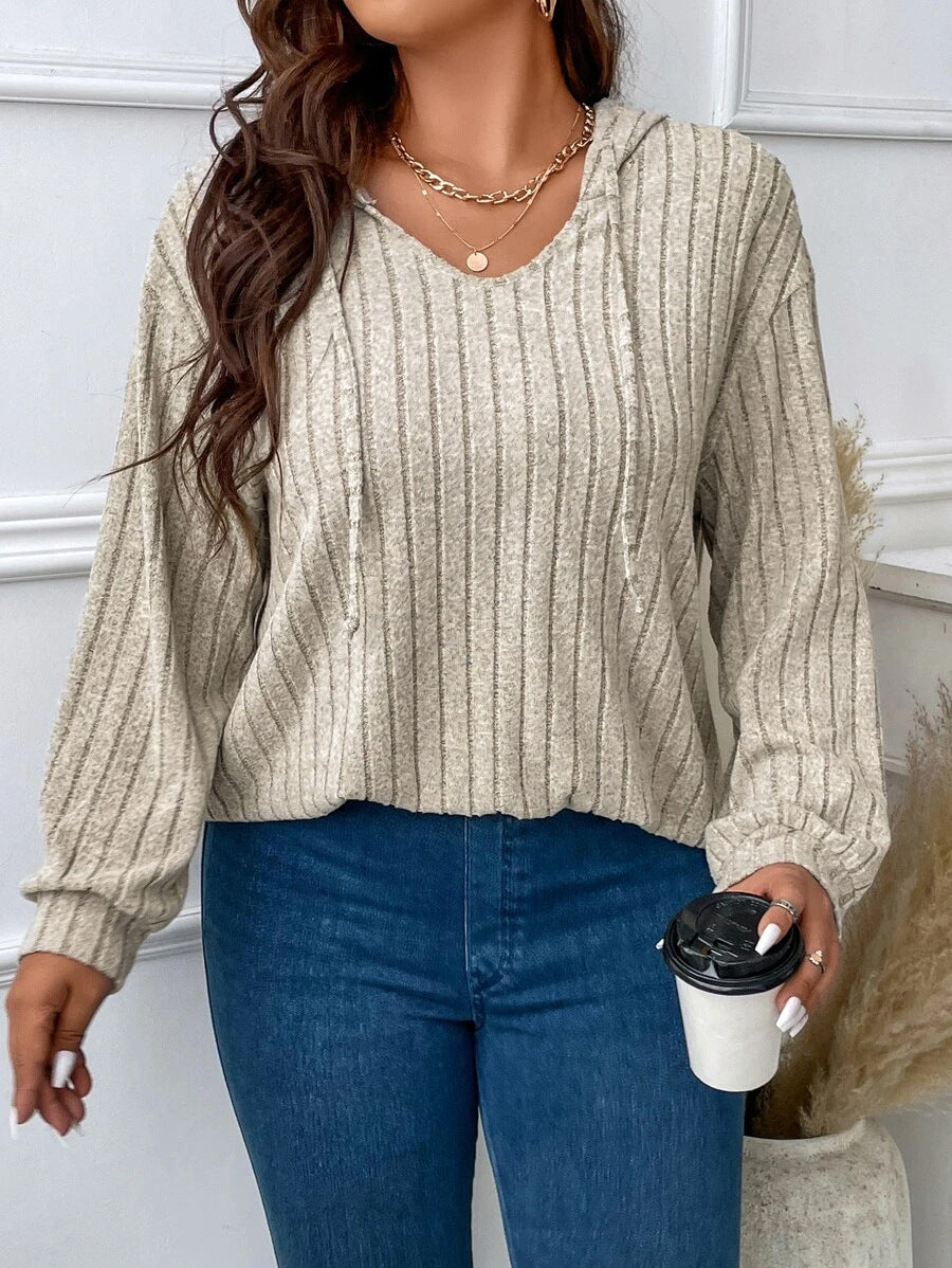 Women's Color Clothes Hooded Long Sleeve Sunken Stripe Women's T-shirt