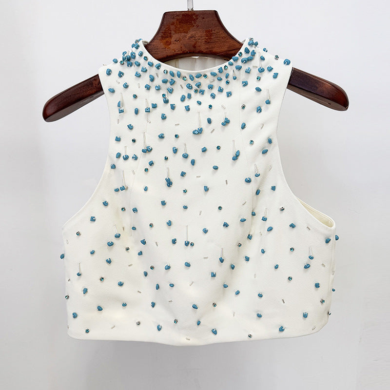 Stylish Glamorous Bead Split Two-piece Set Fashion Casual Suit