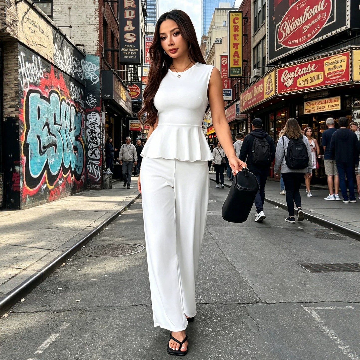 Women's Set Sleeveless Trousers Solid Color Old Tops