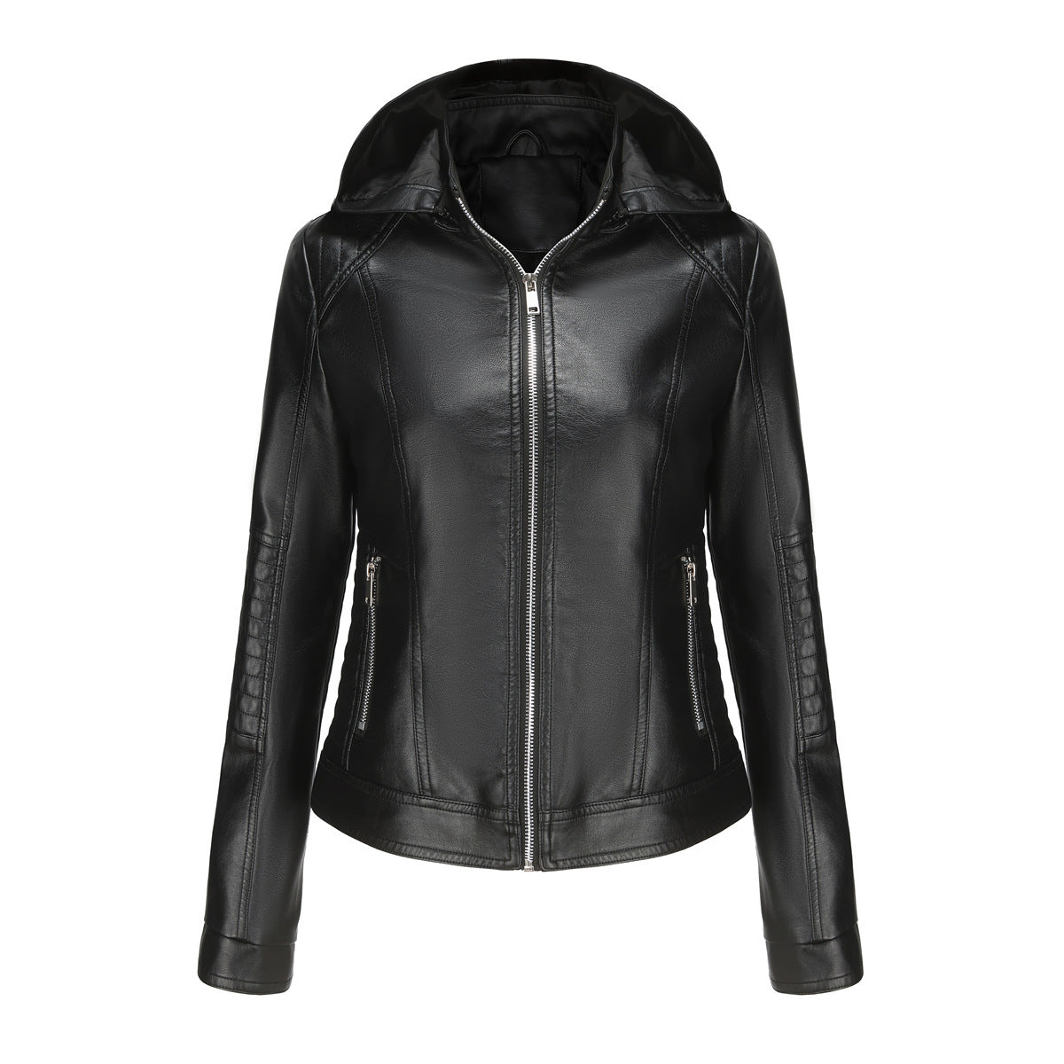Women's Hooded Leather Detachable Hat Windproof European Jackets