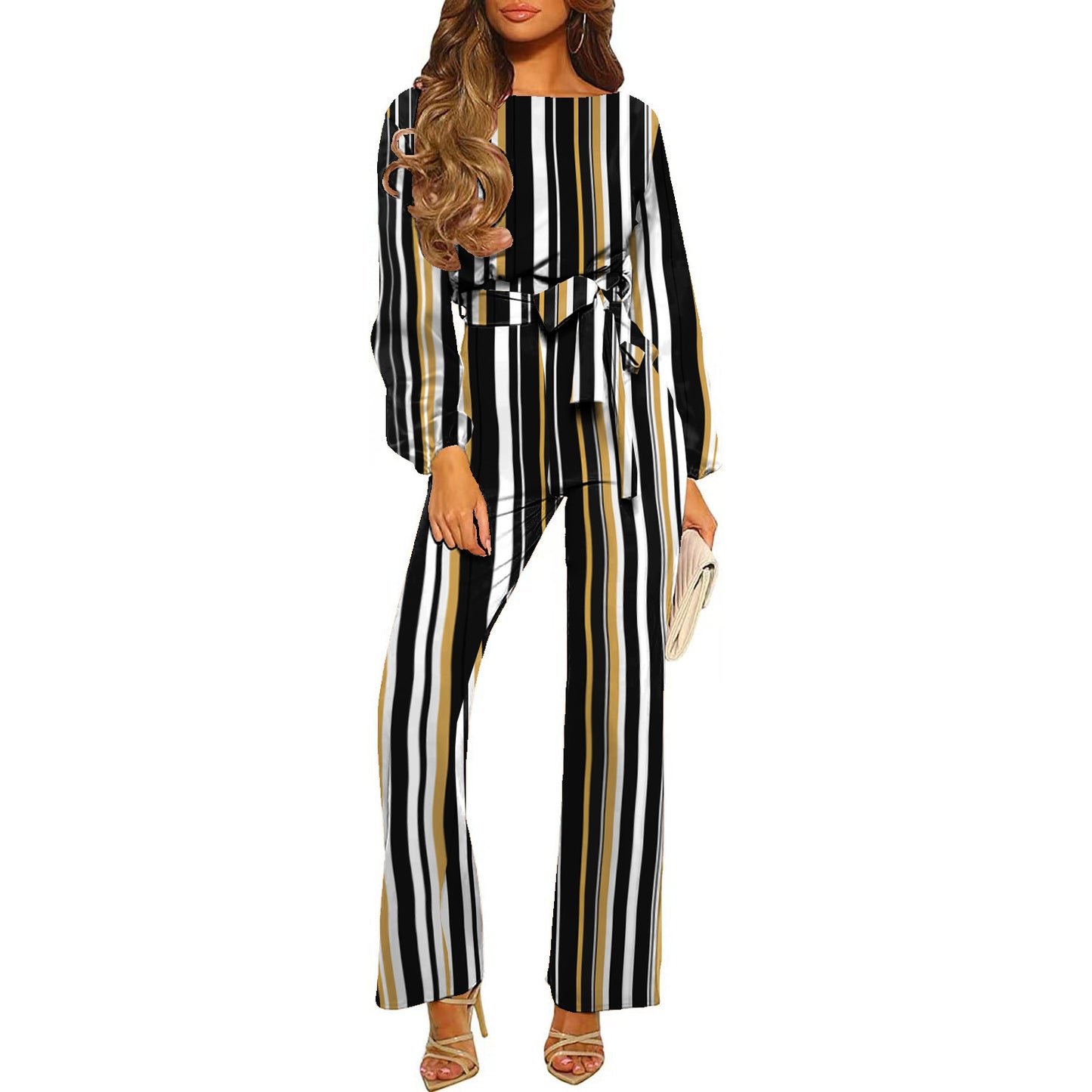 Round Neck Long Sleeve High Waist Jumpsuits
