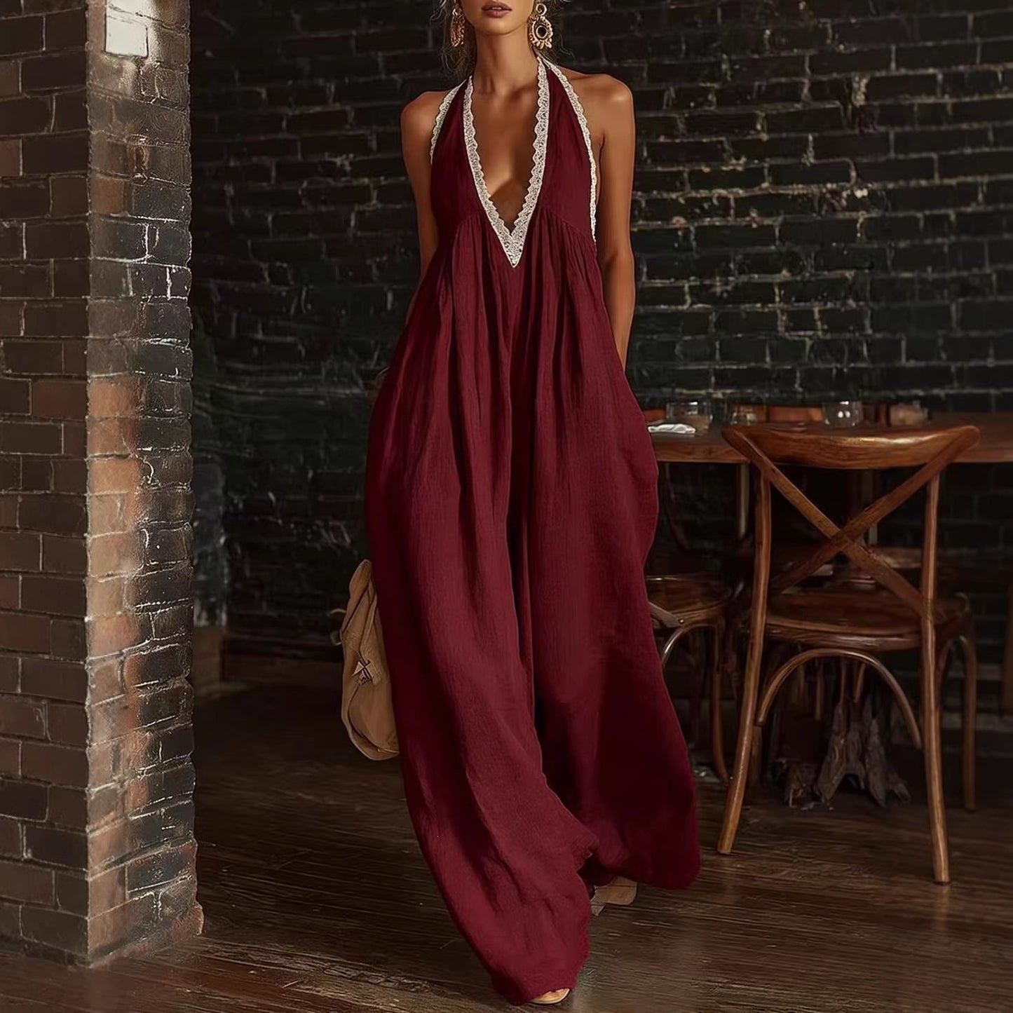 Casual Elegant Comfortable Lace Loose Linen Jumpsuits