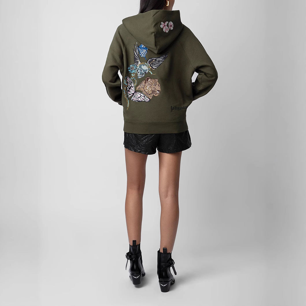 Women's Winter French Niche Letters Printed Flowers Sweaters