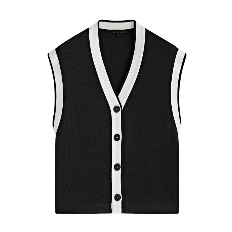 Women's Simple Graceful Contrast Color Details Cotton Vests