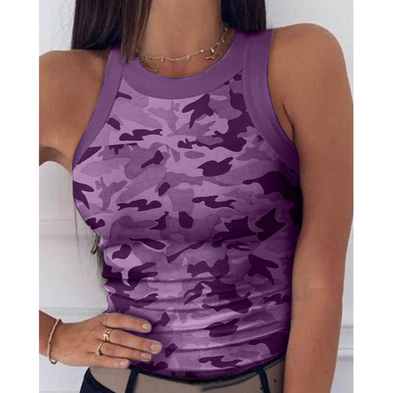 Women's Wear Round Neck Sexy Summer Camouflage Vests