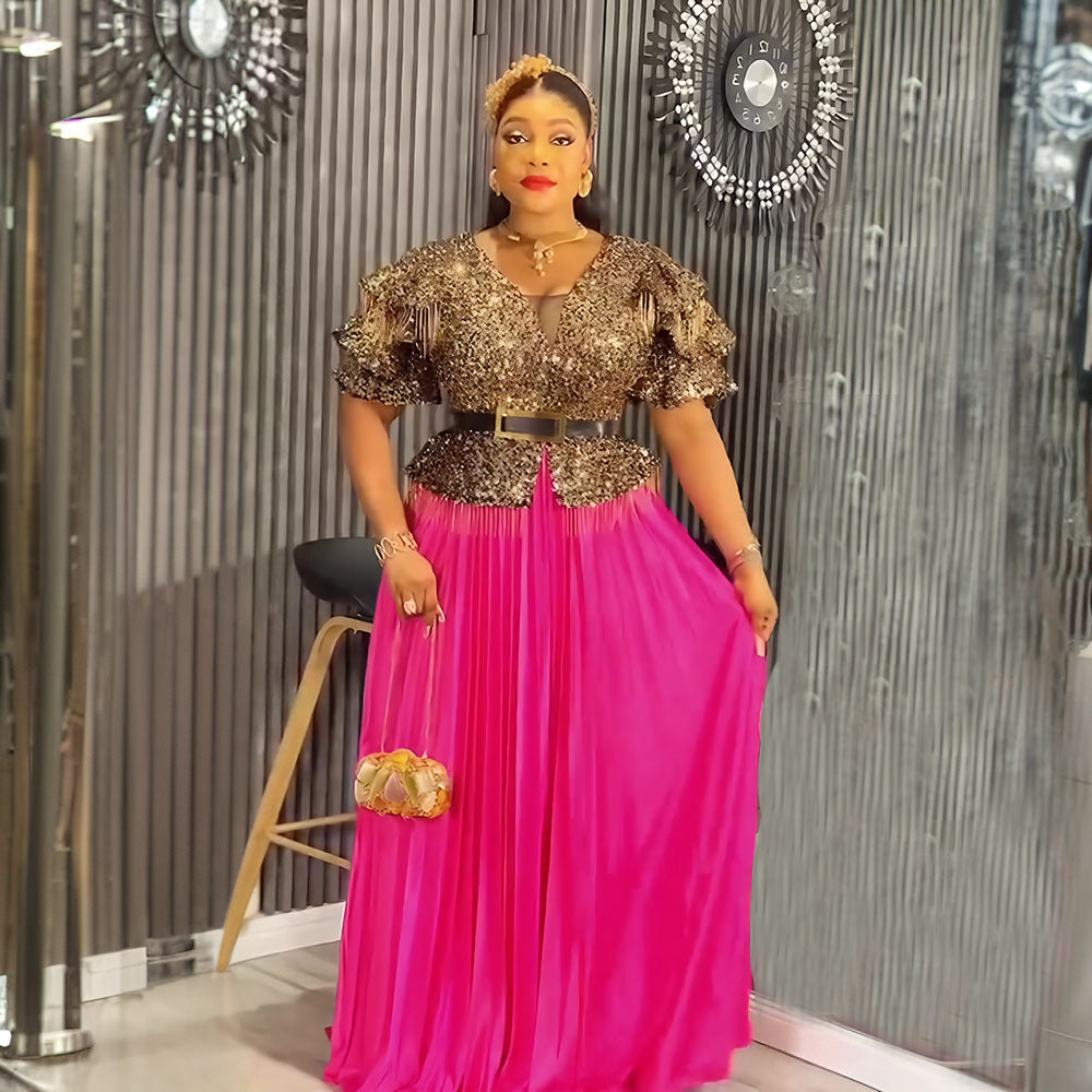 Women's Party Dress Elegant African Wear Sequins Dresses