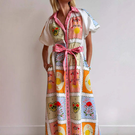 Women's Smiley Linen Loose Large Swing Dress Dresses