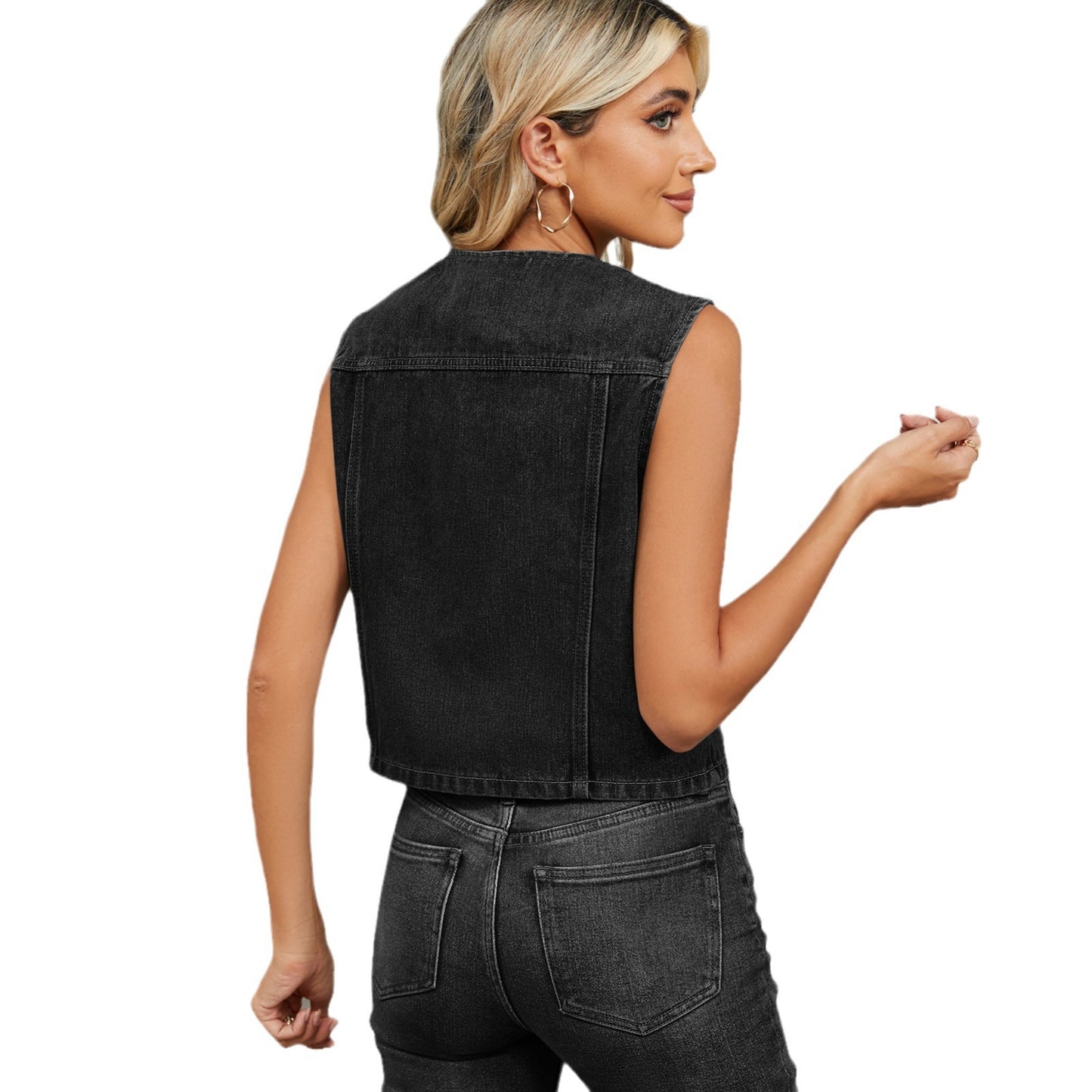 Women's Washed Slim Fit Denim Waistcoat Tops