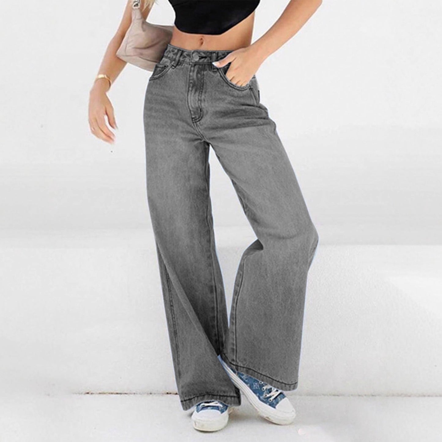 Women's High Waist Loose Wide Legs Mopping Jeans