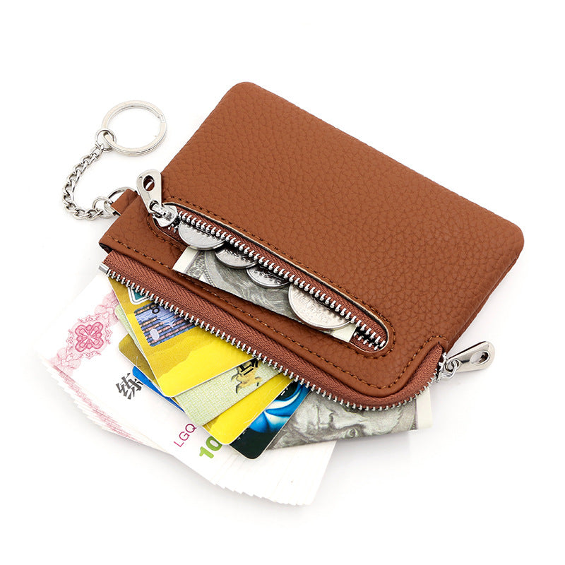 Simple Leather Multiple Slots Zipper Pocket Card Holder