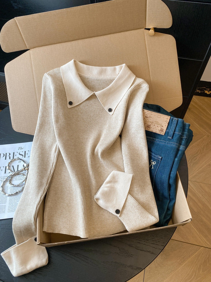 Women's Elegant Lapel Slim Bottoming Shirt Unique Knitwear