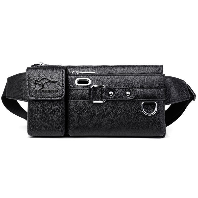 Men's Leather Texture Waterproof Trendy Large Capacity Men's Waist Packs