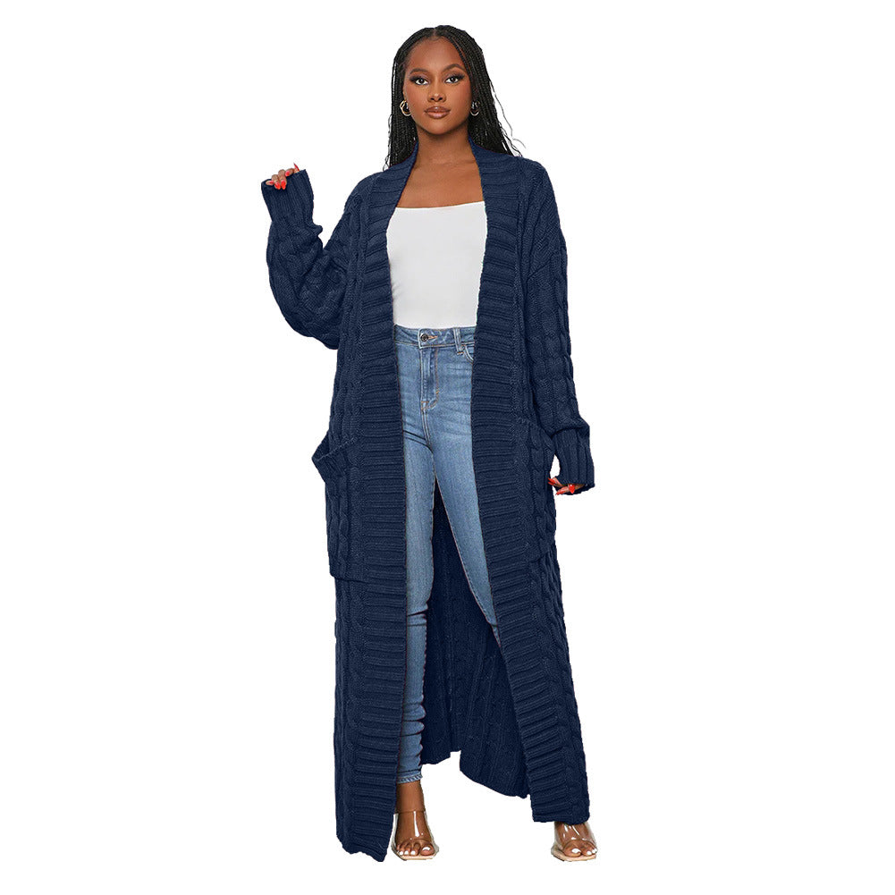 Women's Loose Knitted Idle Style Pocket Long Sweaters