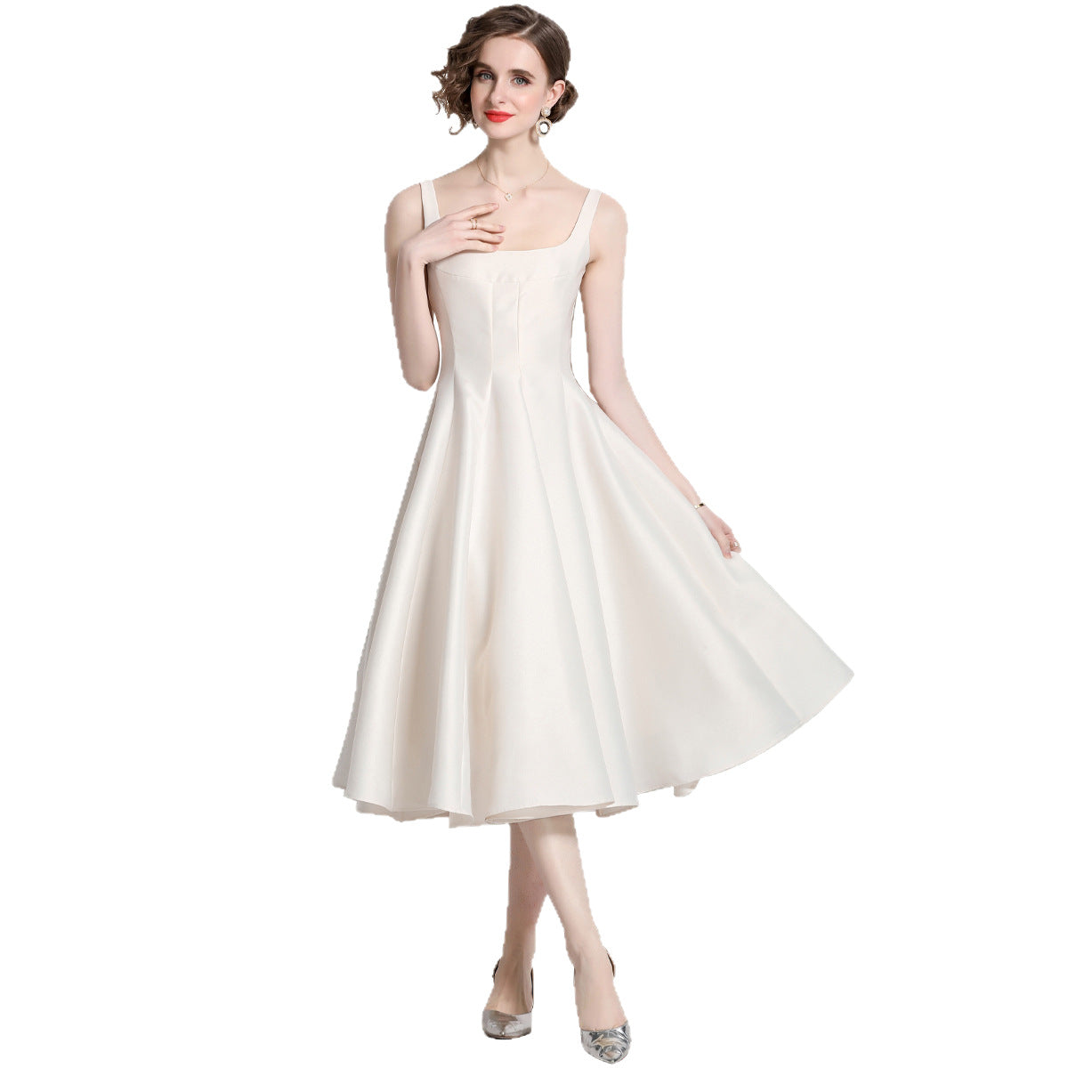 Hepburn Style Niche Temperament Retro Spaghetti Straps Large Hem Dresses