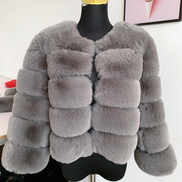 Women's Fur Warm Leisure Stitching Faux Fox Coats