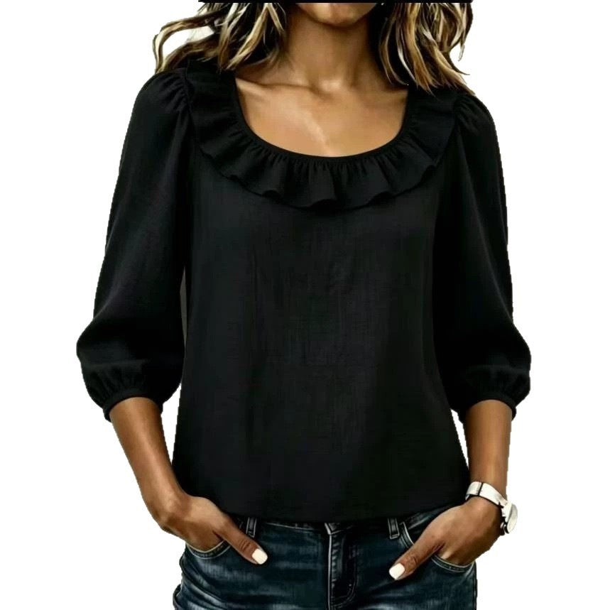 Women's Spring Fashion Simple Square Collar Versatile Women's T-shirt