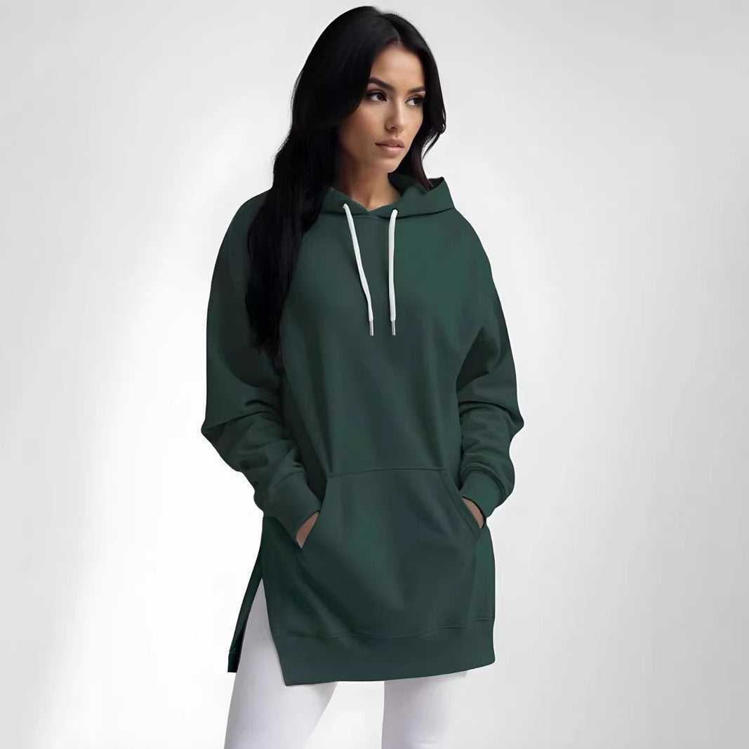 Women's Spring Solid Color Casual Hooded Rope Women's Sweater, Sweater