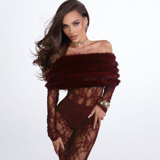 Women's Sexy Temperament Woolen Stitching For Jumpsuits