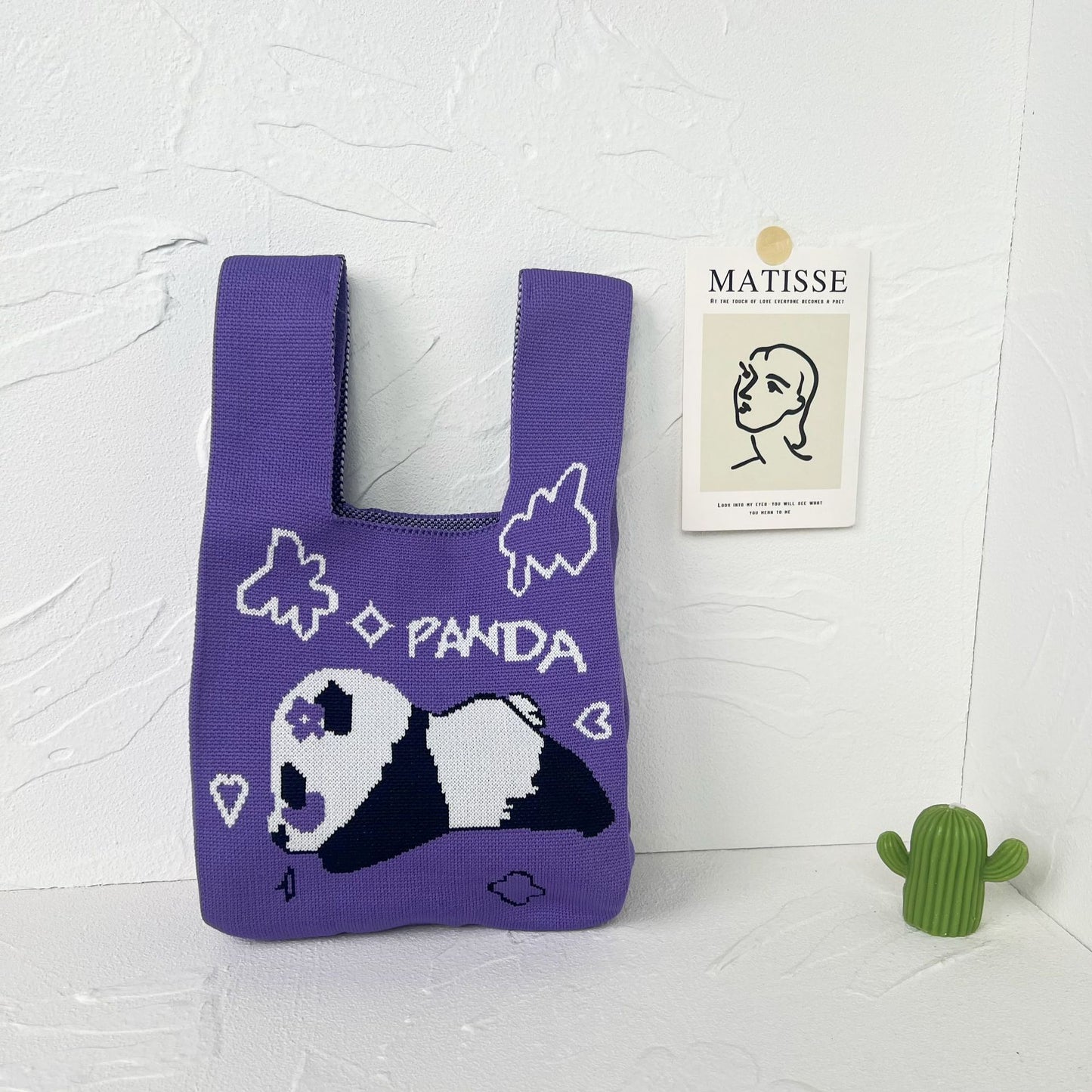 Women's High-grade Panda Knitted Polyester Knit Phone Bags