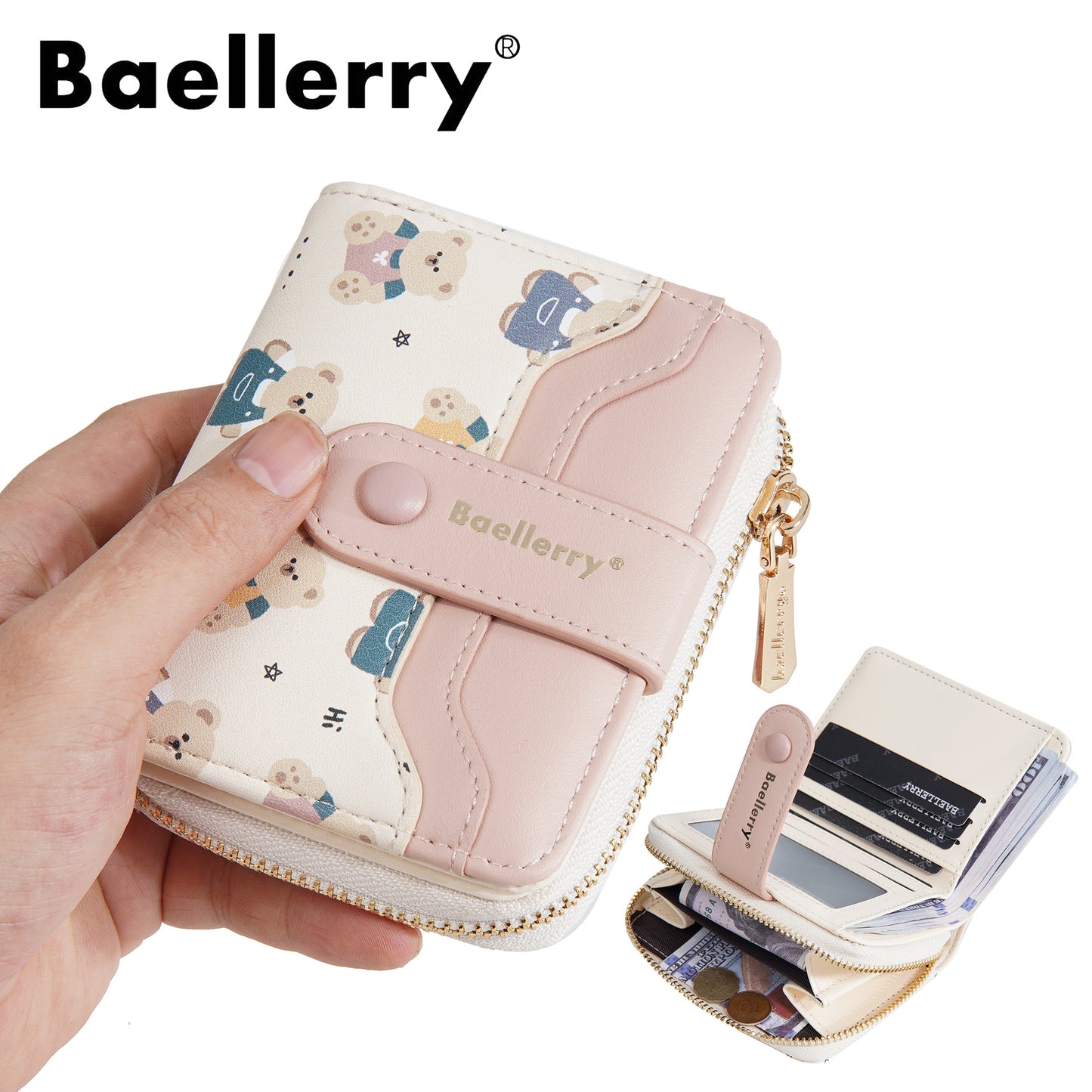 Women's Short Bear Printed Multiple Slots Zipper Ladies Wallets