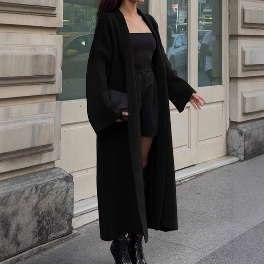 Women's Fashion Long Sleeve Wool Overcoat Trench Sweaters