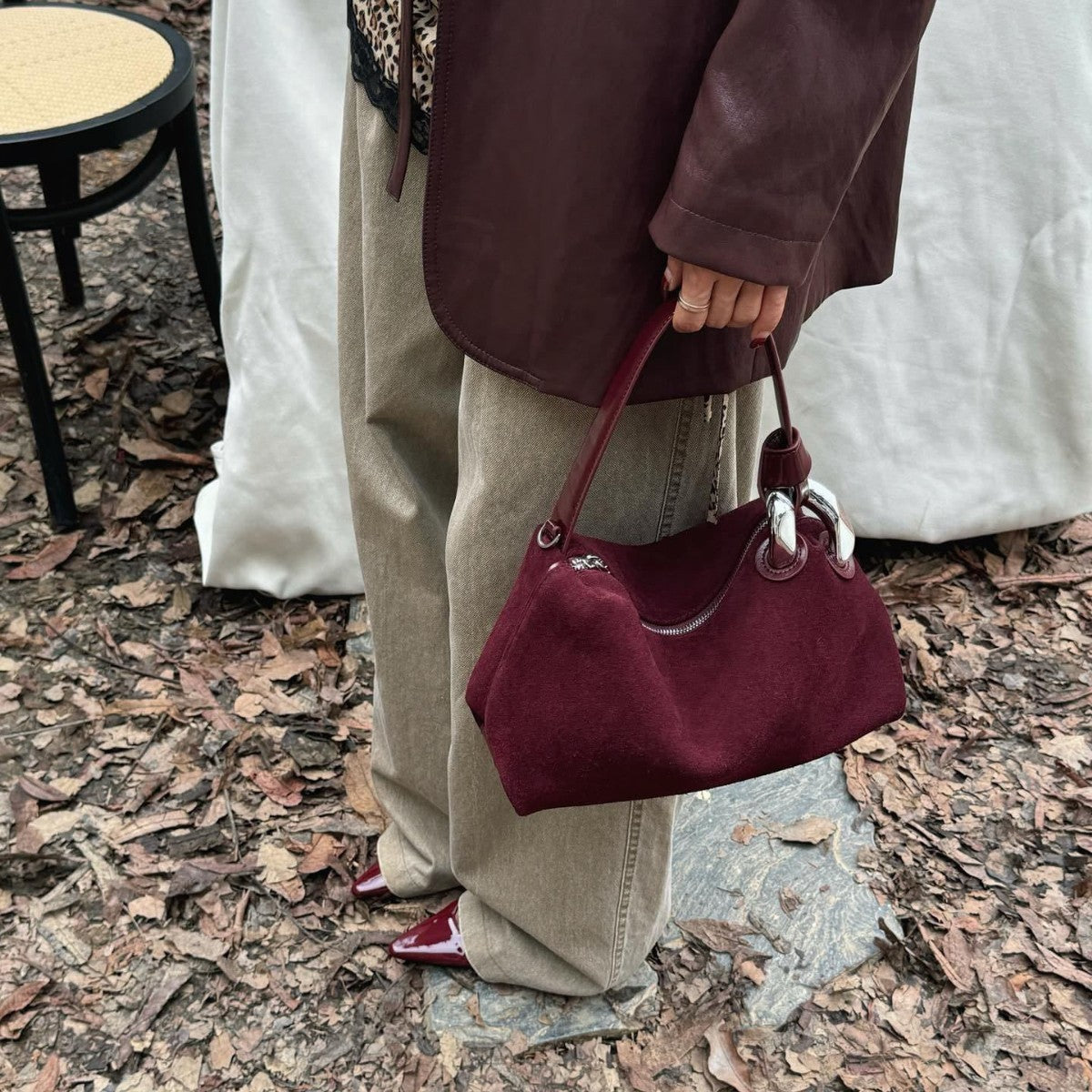 Slouchy Frosted Cowhide Pillow Large Capacity Handbags