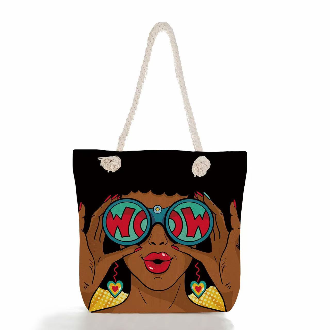 Women's Matching Portable Shopping Creative Woman Printing Thick Tote Bags