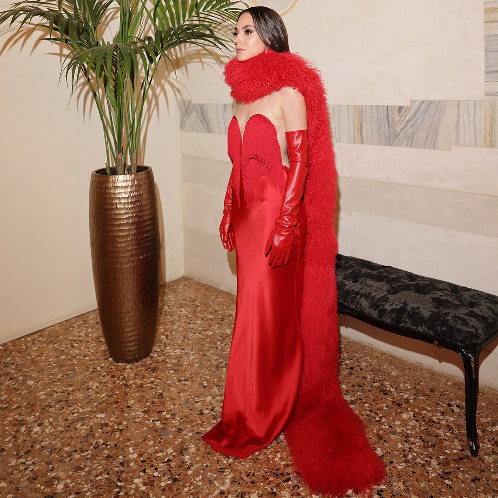 High-grade Red Waisted Long Dress High Dresses