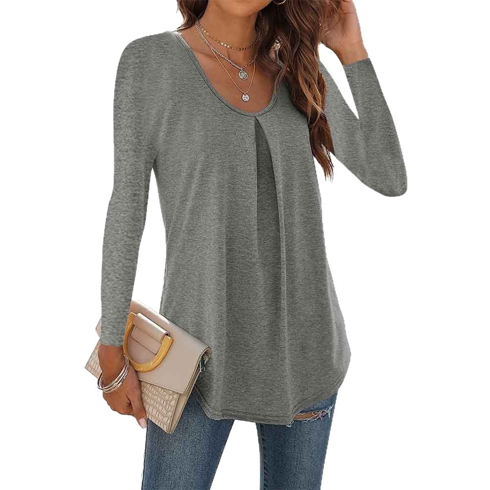 Solid Color Round Neck Dovetail Long Sleeve Women's T-shirt