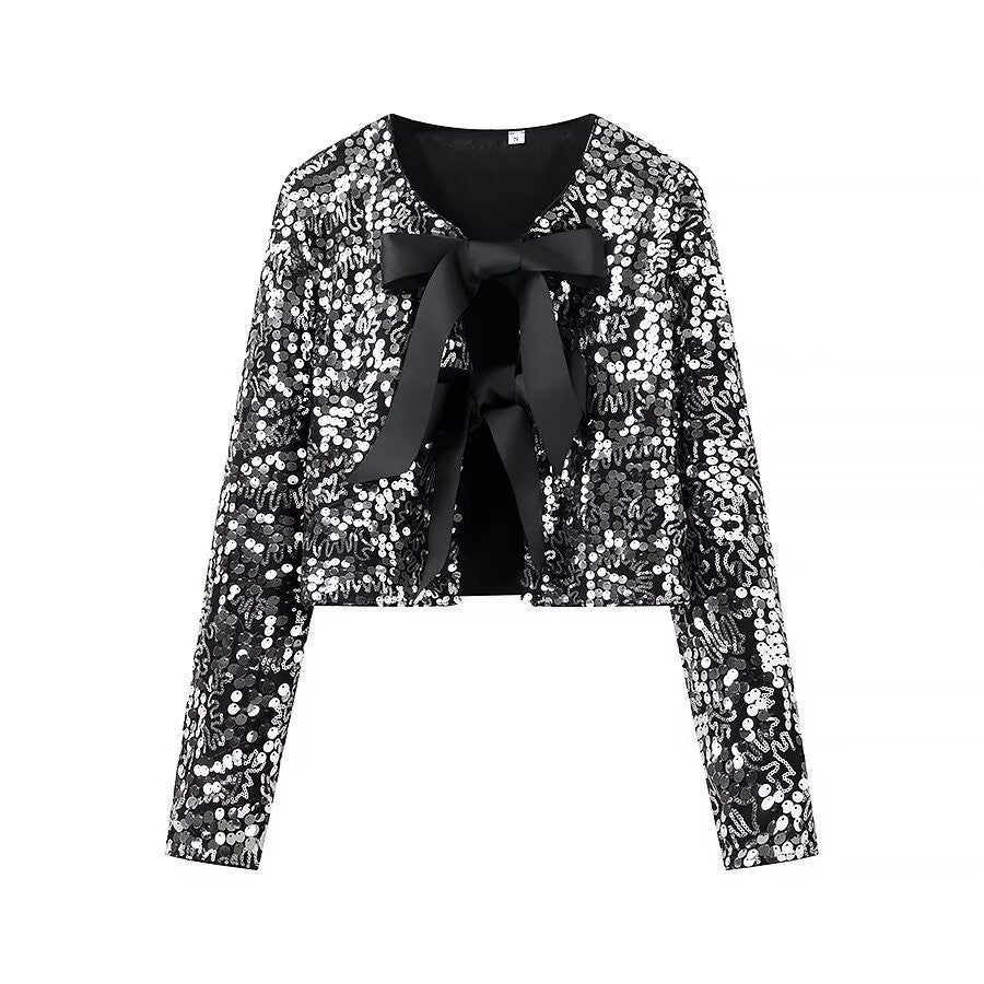 Women's Attractive Two-color Bow Sequined Fashion Blouses