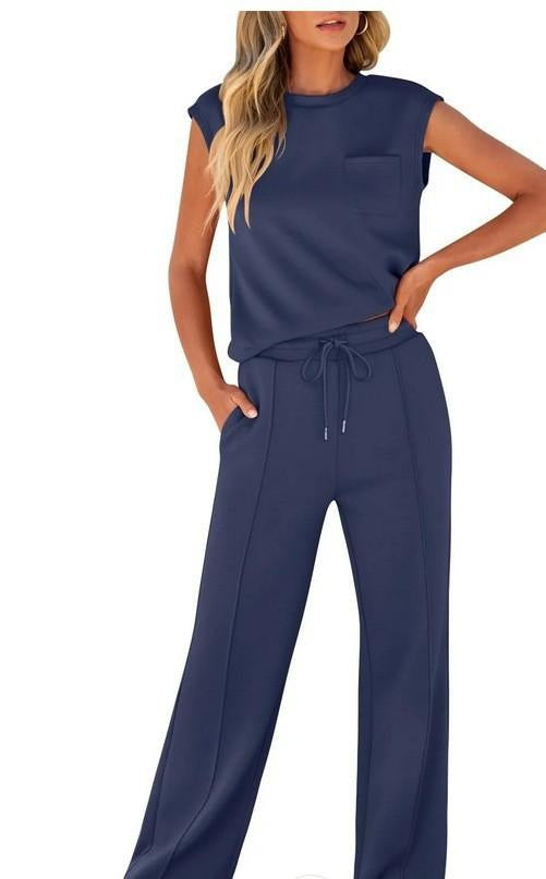 Women's Solid Color Sleeveless High Waist Trousers Suits