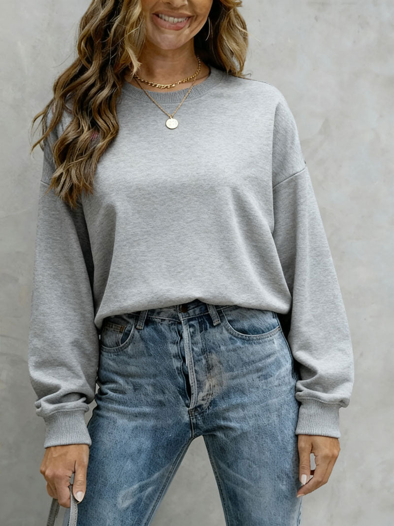 Women's Solid Color Casual Loose Crew Neck Sweaters