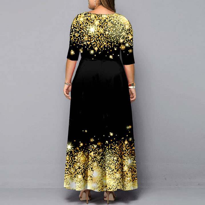Digital Printed Pullover Sleeve Long Dress Dresses