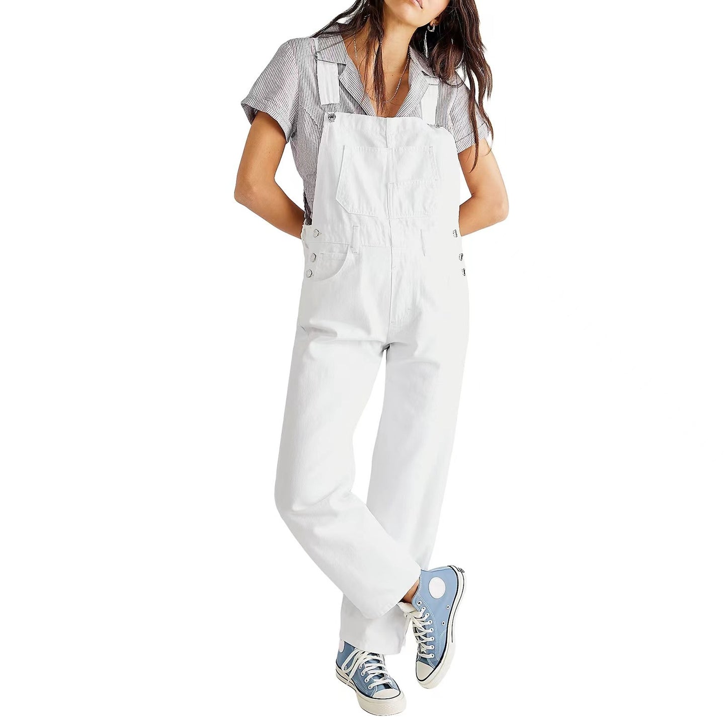 Women's Fashion Casual Loose Denim Suspender Trousers Jeans
