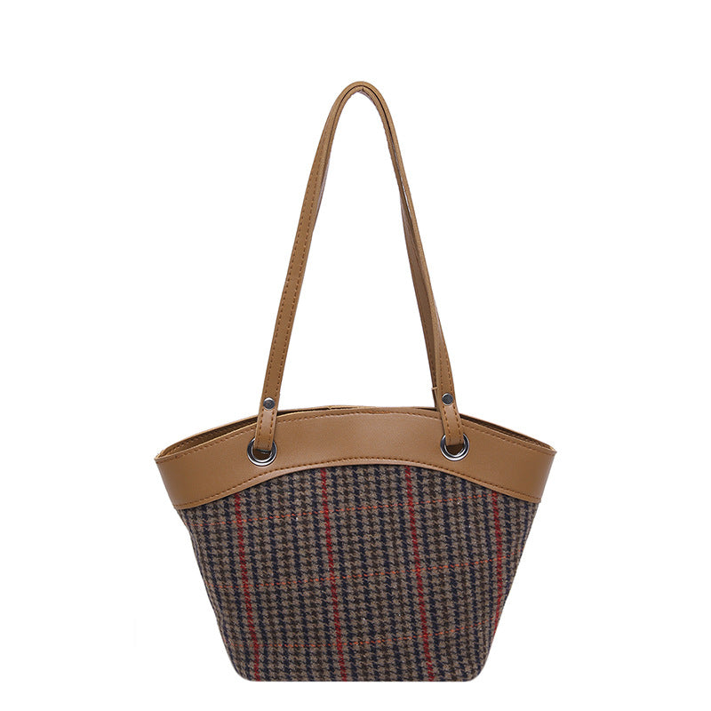 Women's Woolen Plaid Stitching Fashion Winter Commuter Handbags