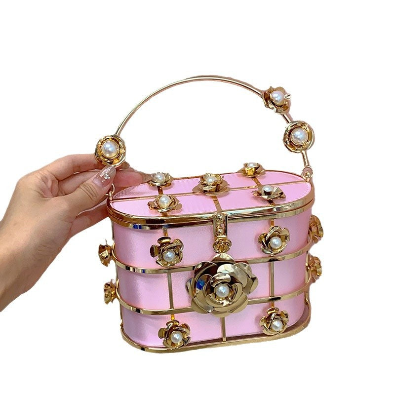 Satin Metal Rose Vegetable Basket Banquet Diamond Handbags
