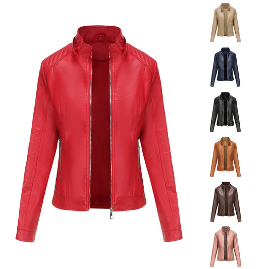 Women's Hooded Leather Detachable Hat Windproof European Jackets