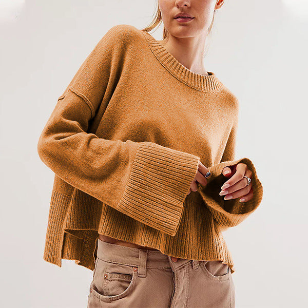 Women's Solid Color Flared Sleeves Pullover Fashion Sweaters